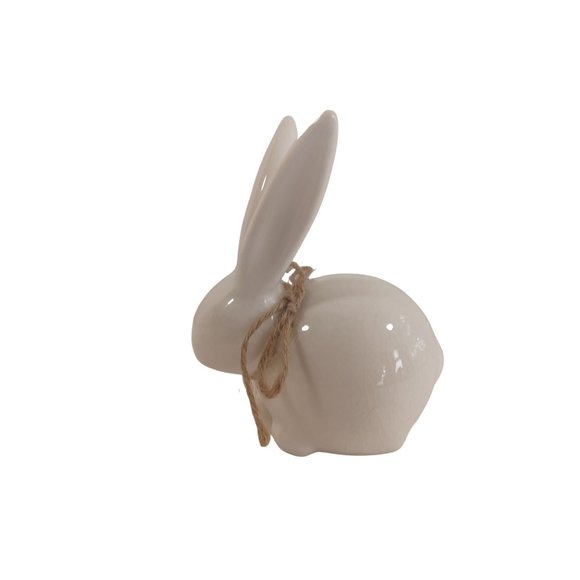 Vintage 1960's White Ceramic Bunny Rabbit 5.5" x 4.5" Handmade Crackle - Picture 2 of 6